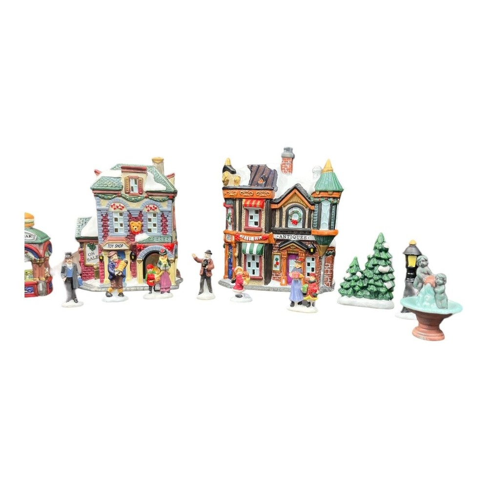 Galleria Hand Painted Porcelain Collectable Christmas Village Set 17 Pieces - Picture 2 of 7
